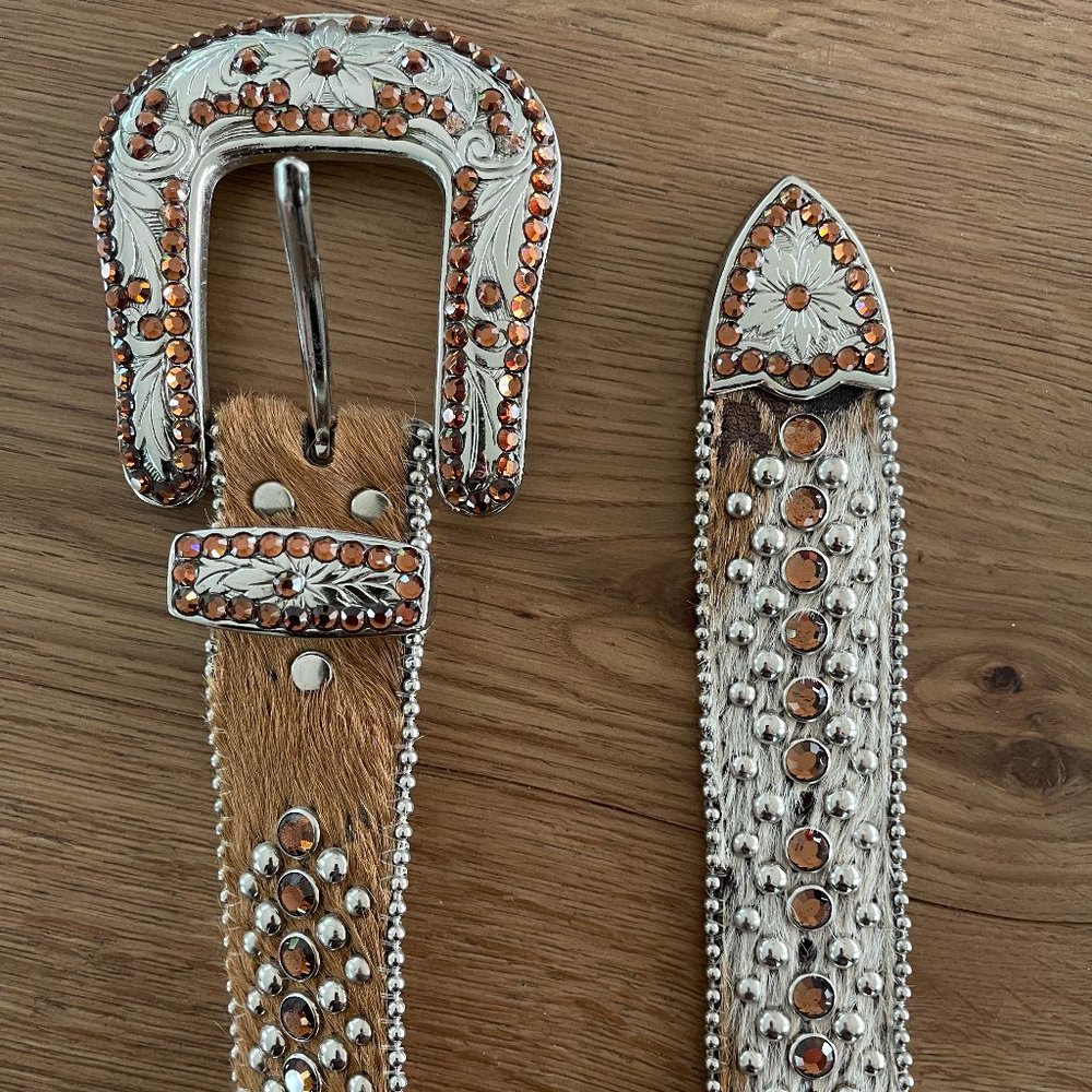 B.B. Simon Multi color Swarovski Crystals and hide belt